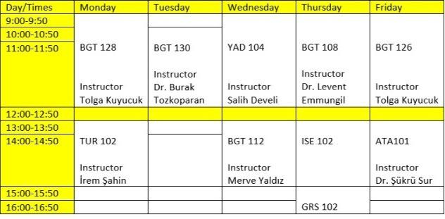 weekly schedule